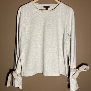 J. Crew grey cotton bow tie ribbon sleeves sweater